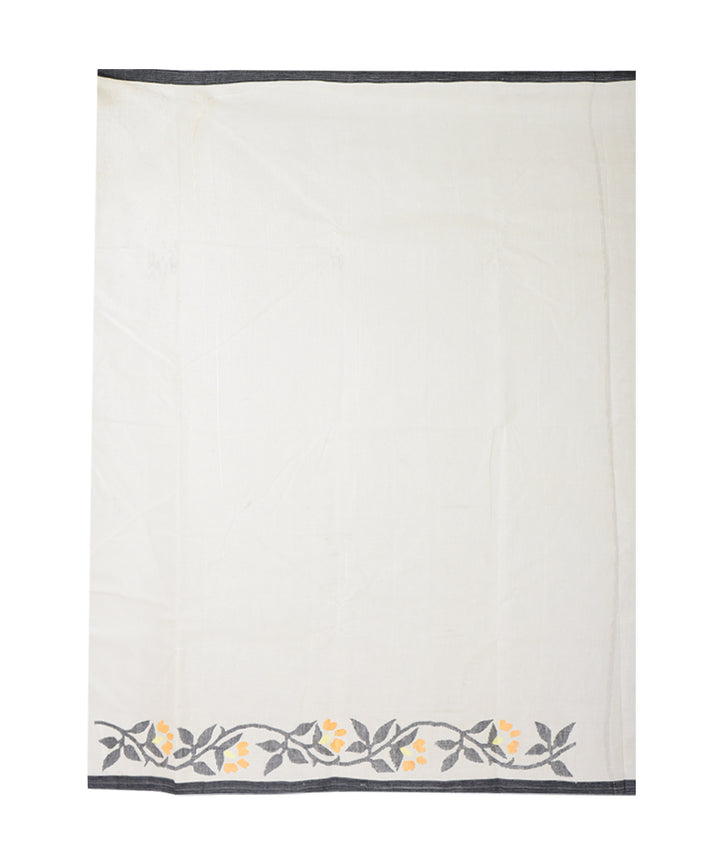 White multicolor hand woven cotton saree