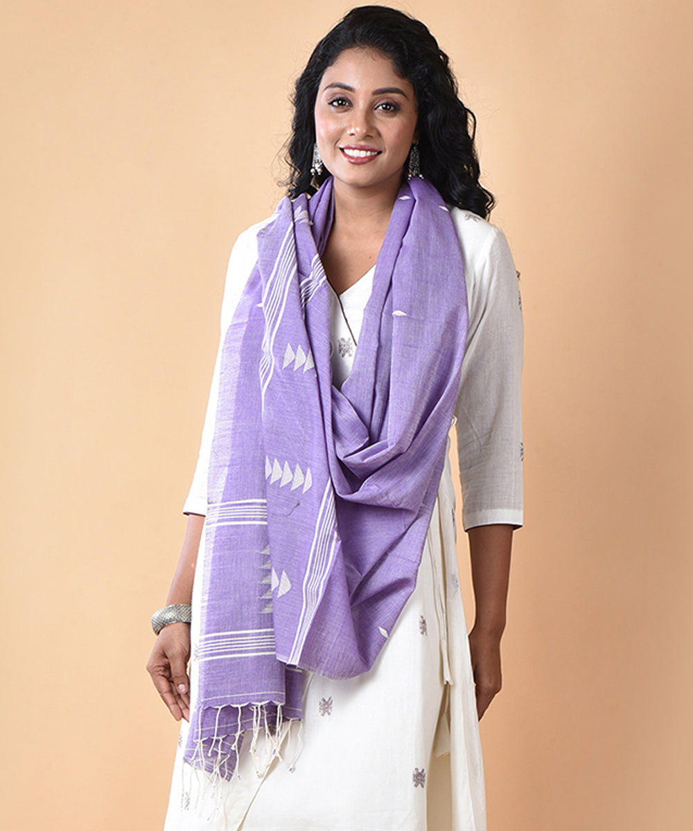 Lavender white handloom cotton jamdani stole