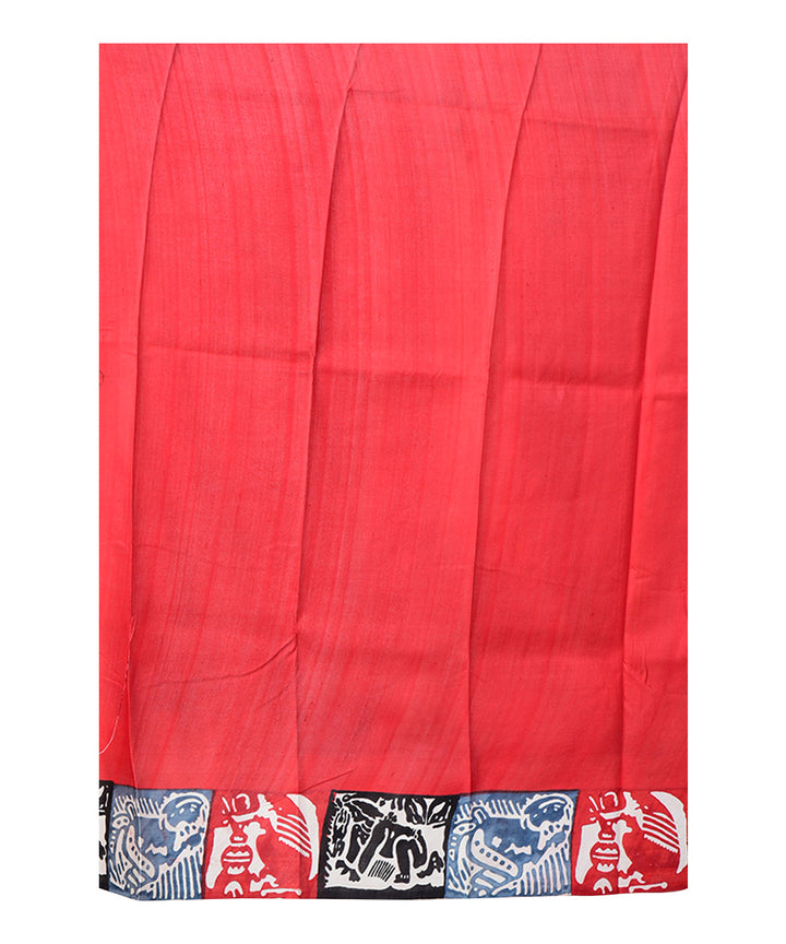 White multicolor block print handprinted silk saree