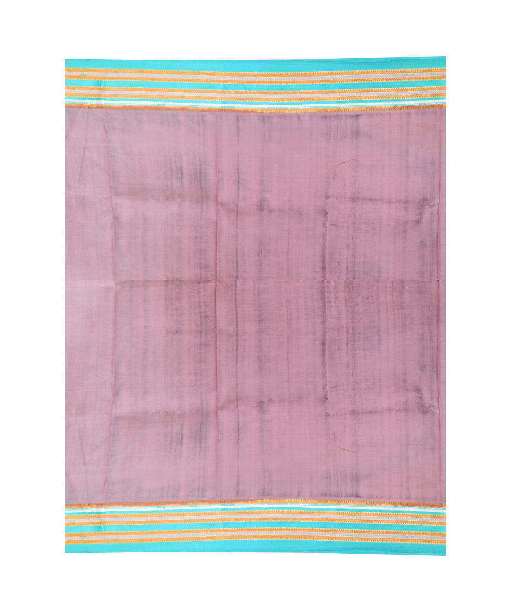 Brown light green hand printed silk saree