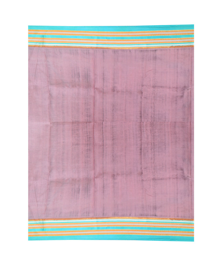 Brown light green hand printed silk saree