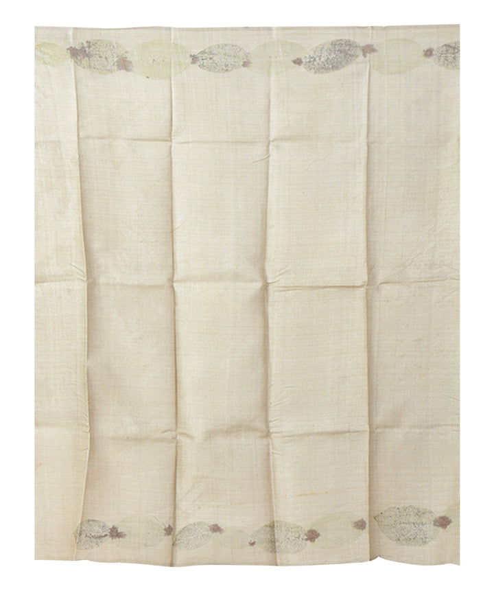Beige grey  handprinted tussar silk saree