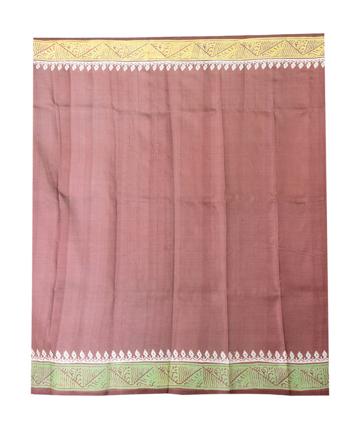 Brown multicolor silk hand printed saree