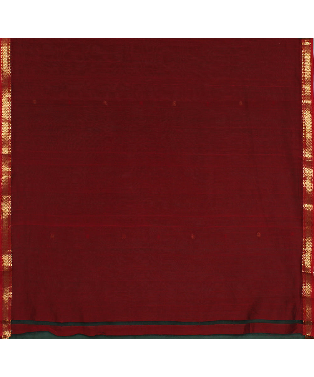 Green red handwoven maheshwari cotton silk saree