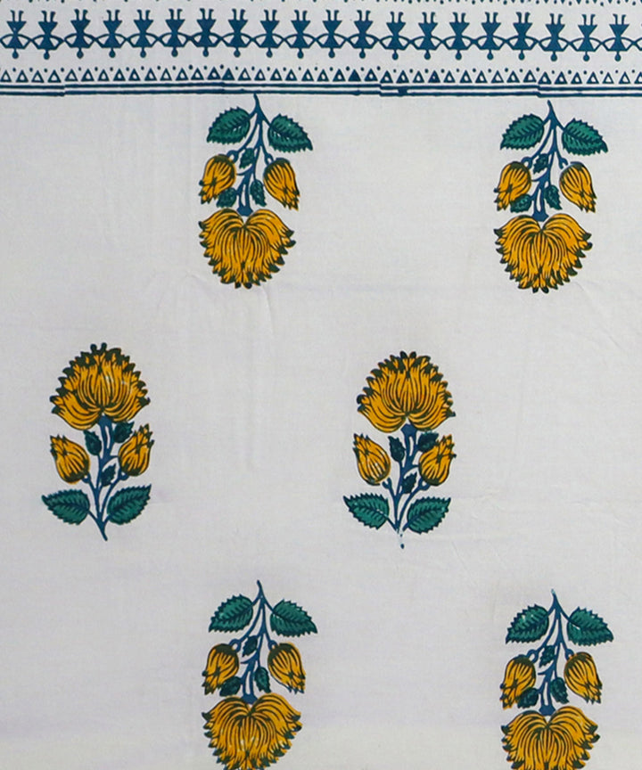 White yellow floral block printed king size cotton double bedsheet