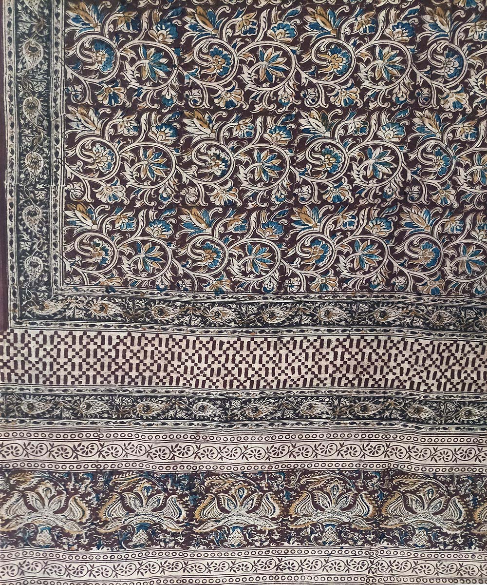 Offwhite black kalamkari cotton hand printed saree