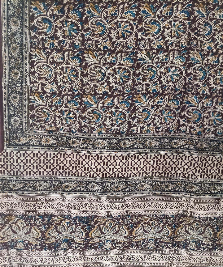 Offwhite black kalamkari cotton hand printed saree