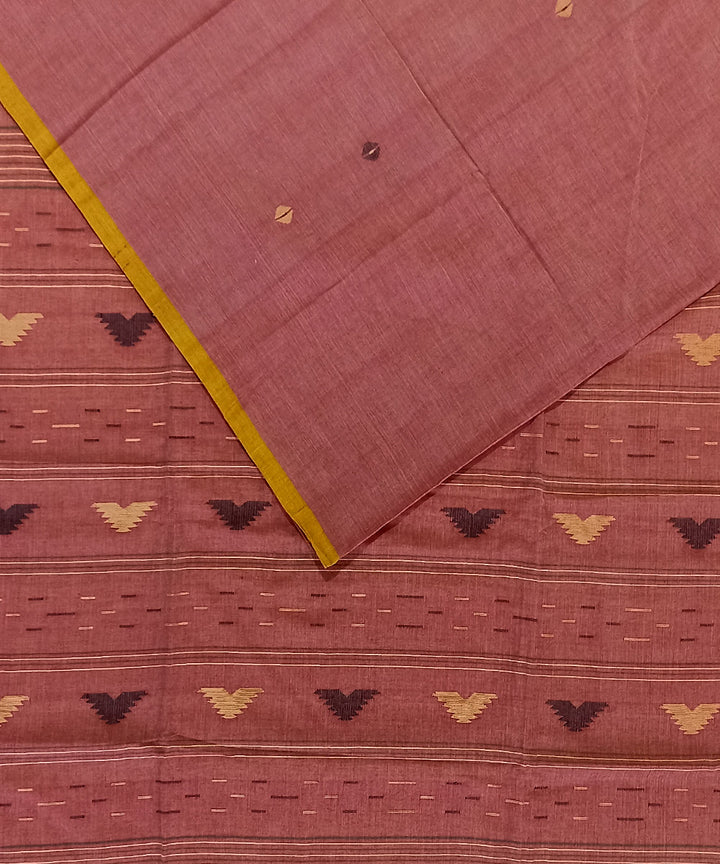 Brown yellow cotton handloom bengal saree