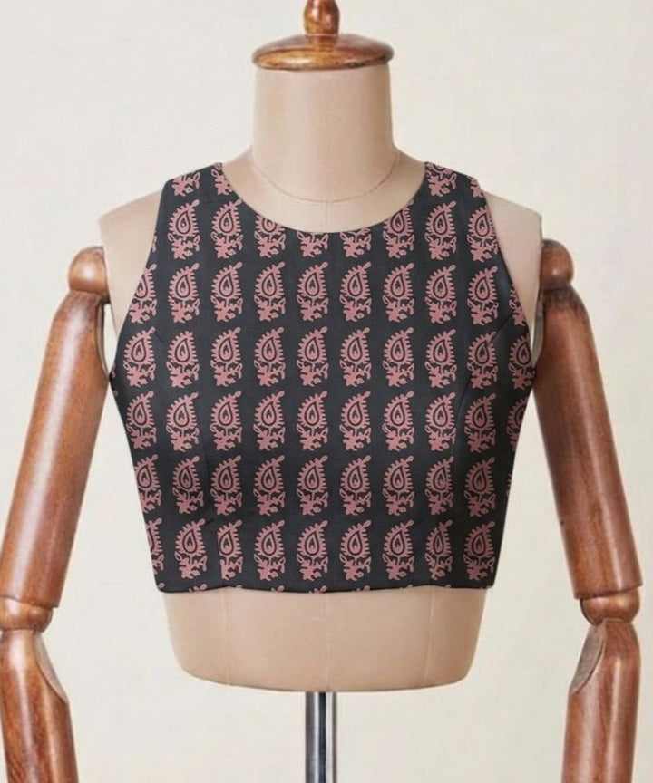 Black maroon cotton boat neck sleeveless zip side opening blouse