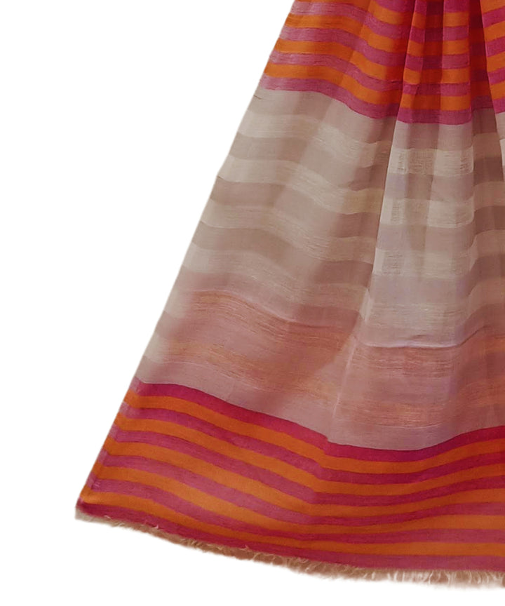 White orange stripes handwoven cotton stole