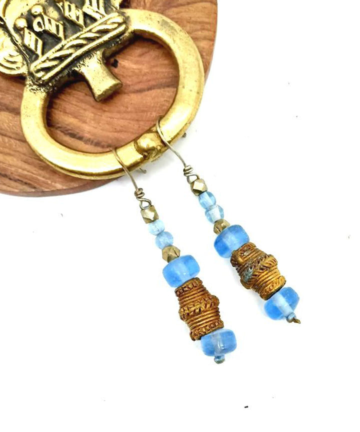 Golden handcrafted brass glass beads earring
