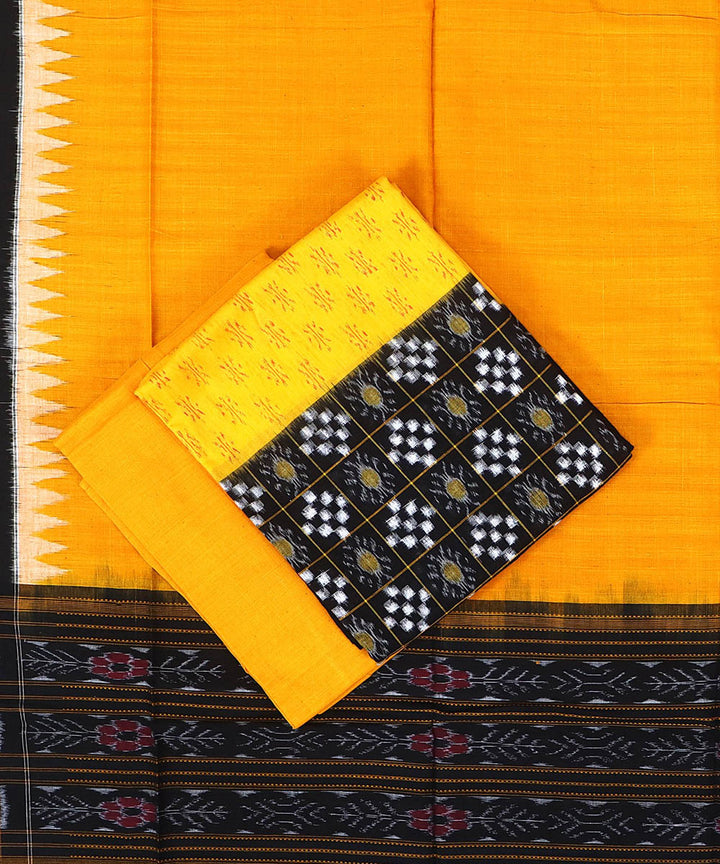 Yellow black white handwoven cotton sambalpuri dress material