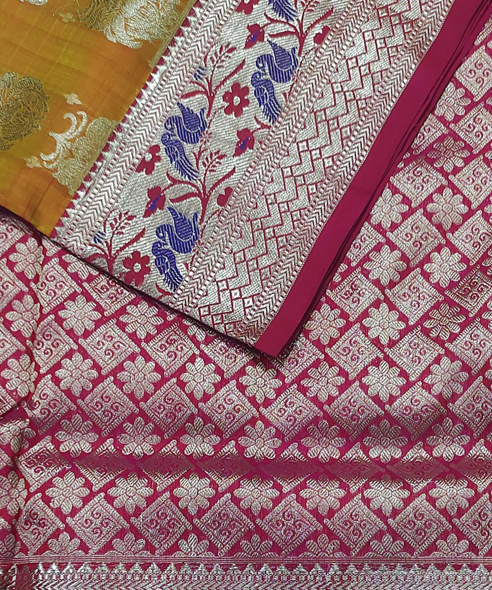 Yellow pink silk handloom venkatagiri saree