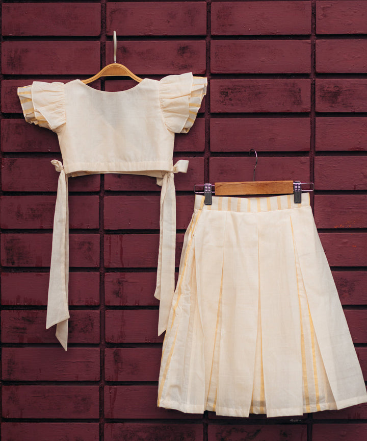 Risha white handwoven cotton top and skirt set