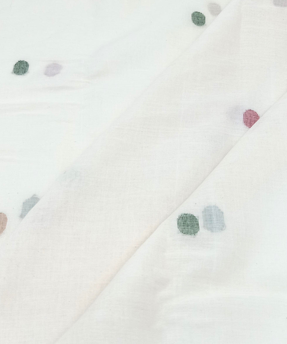 White multicolour motif handwoven cotton jamdani fabric