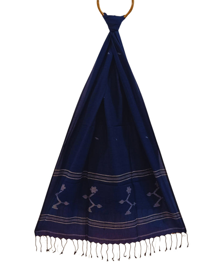 Navy blue handwoven cotton jamdani stole