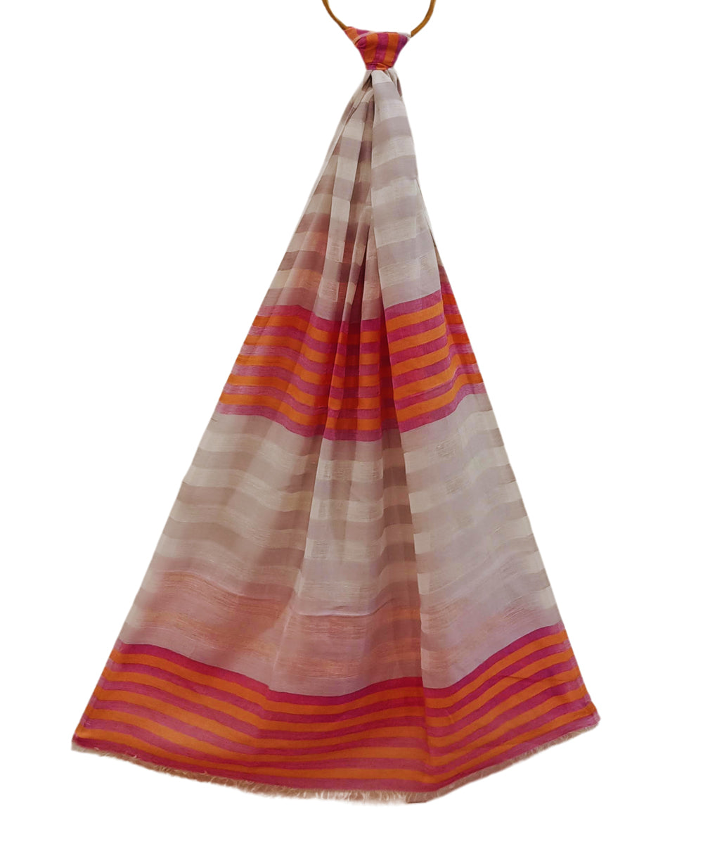 White orange stripes handwoven cotton stole