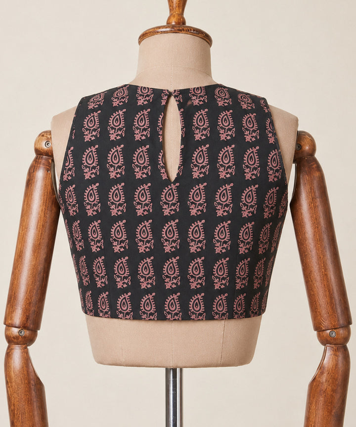 Black maroon cotton boat neck sleeveless zip side opening blouse