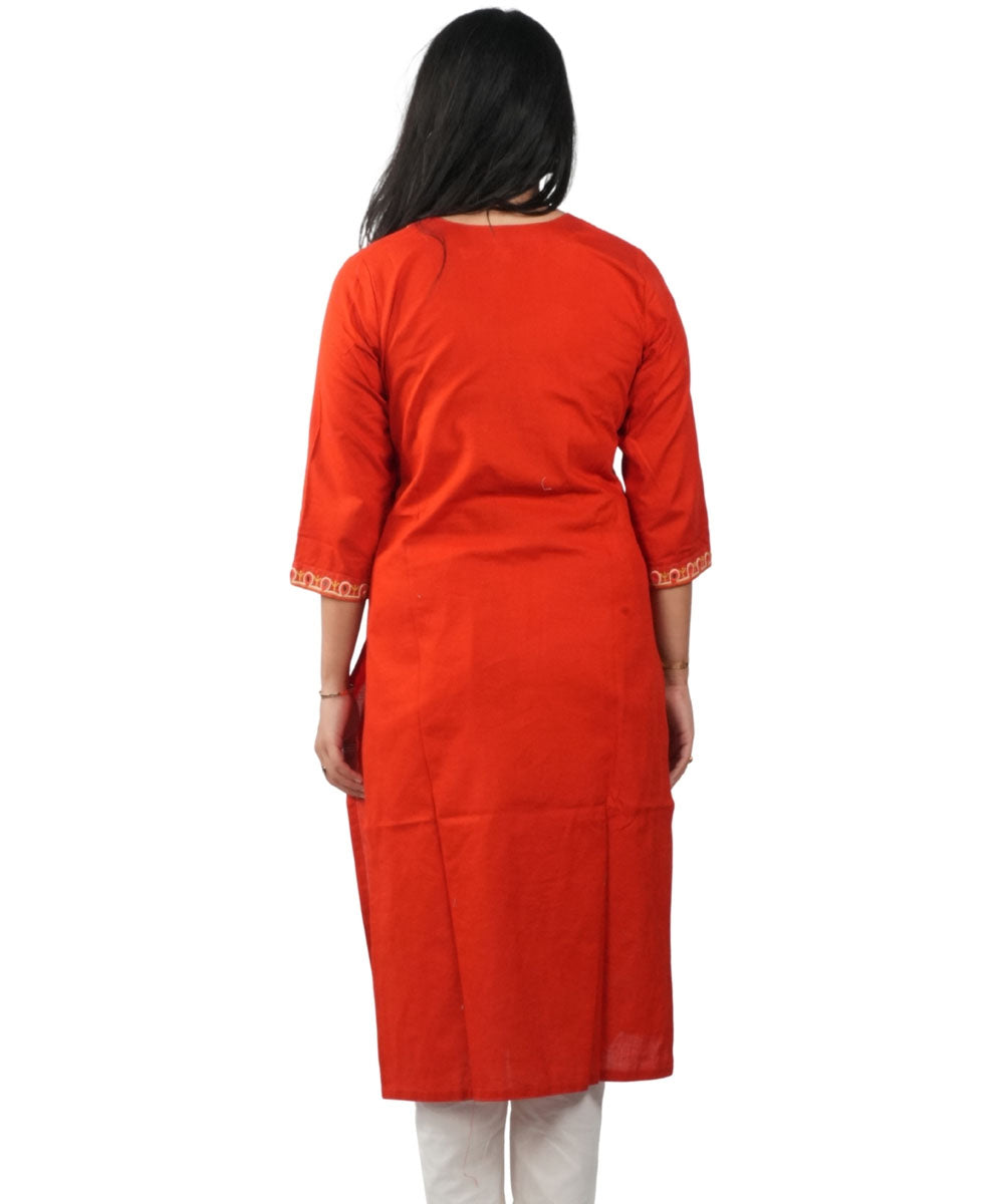 Orange Soi Hand Embroidery Cotton Kurti