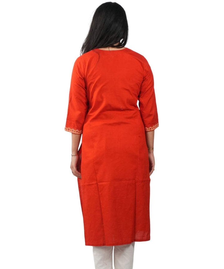Orange Soi Hand Embroidery Cotton Kurti