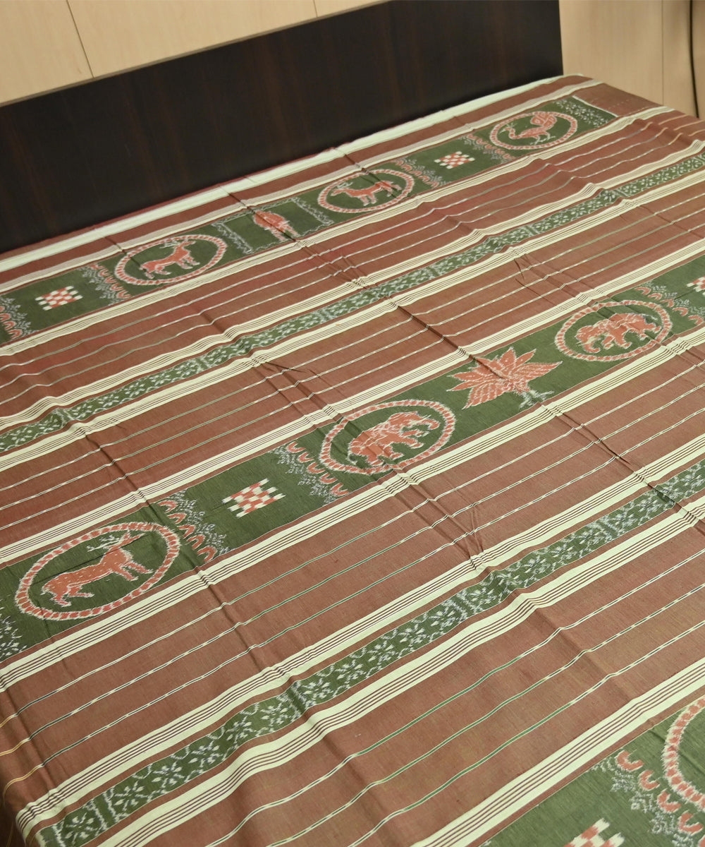 Dark brown cream green handmade sambalpuri cotton bedsheet