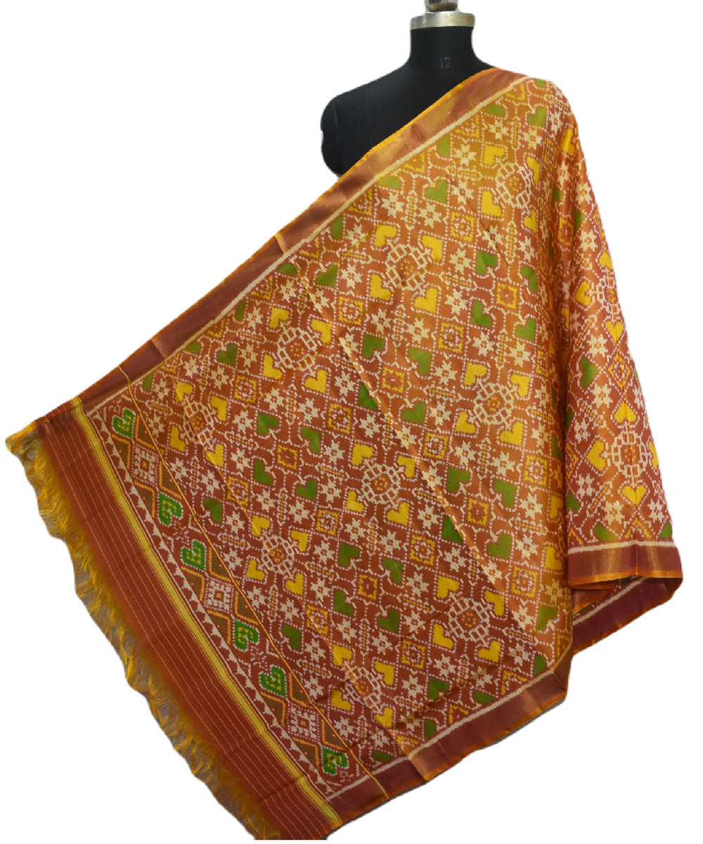 Orange green handloom silk patola dupatta