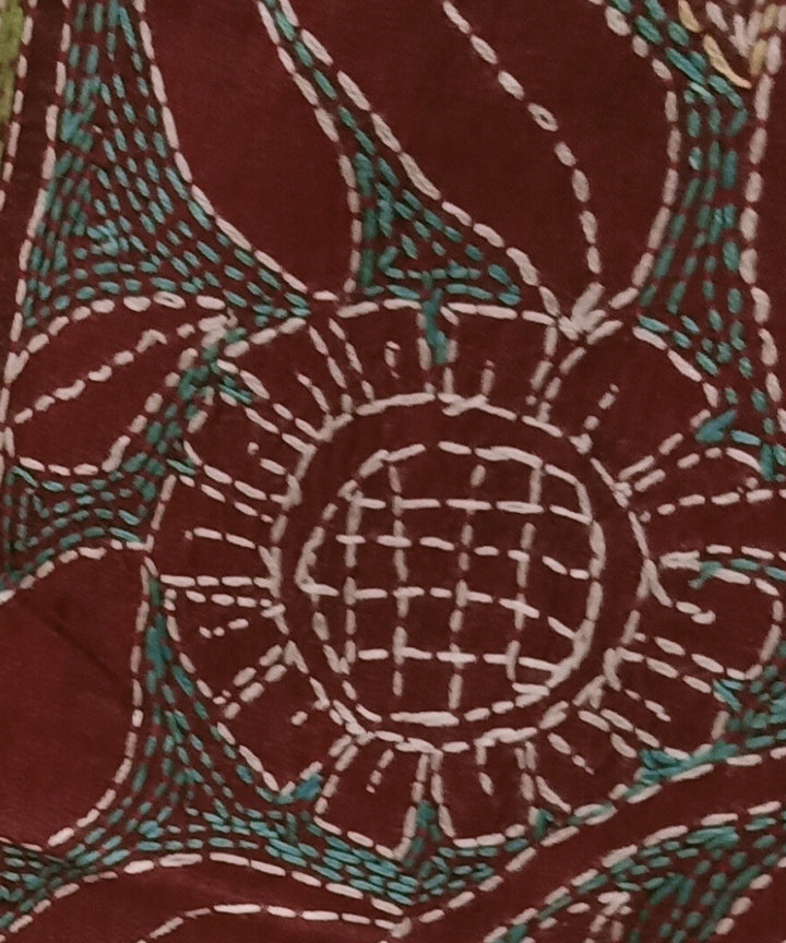 Rust hand embroidered silk kantha stitch stole
