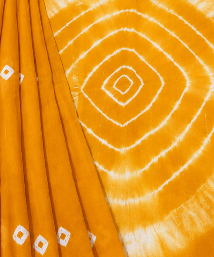 Yellow bandhej maheswari cotton silk saree