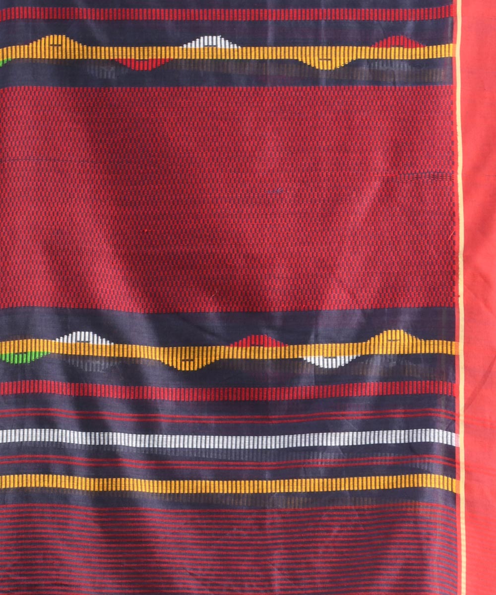 Silet grey red handloom cotton bengal saree