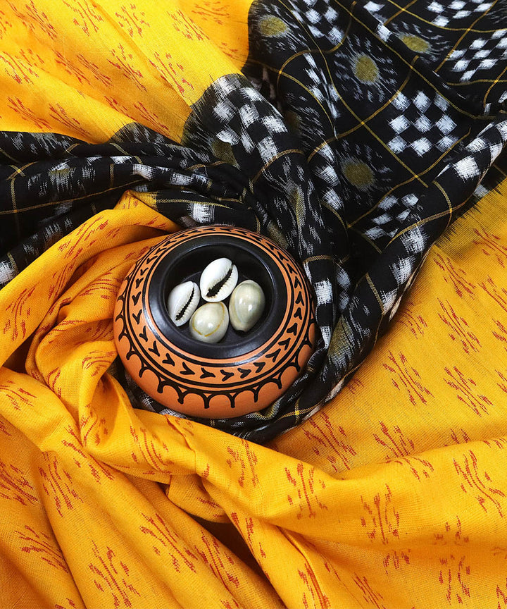 Yellow black white handwoven cotton sambalpuri dress material