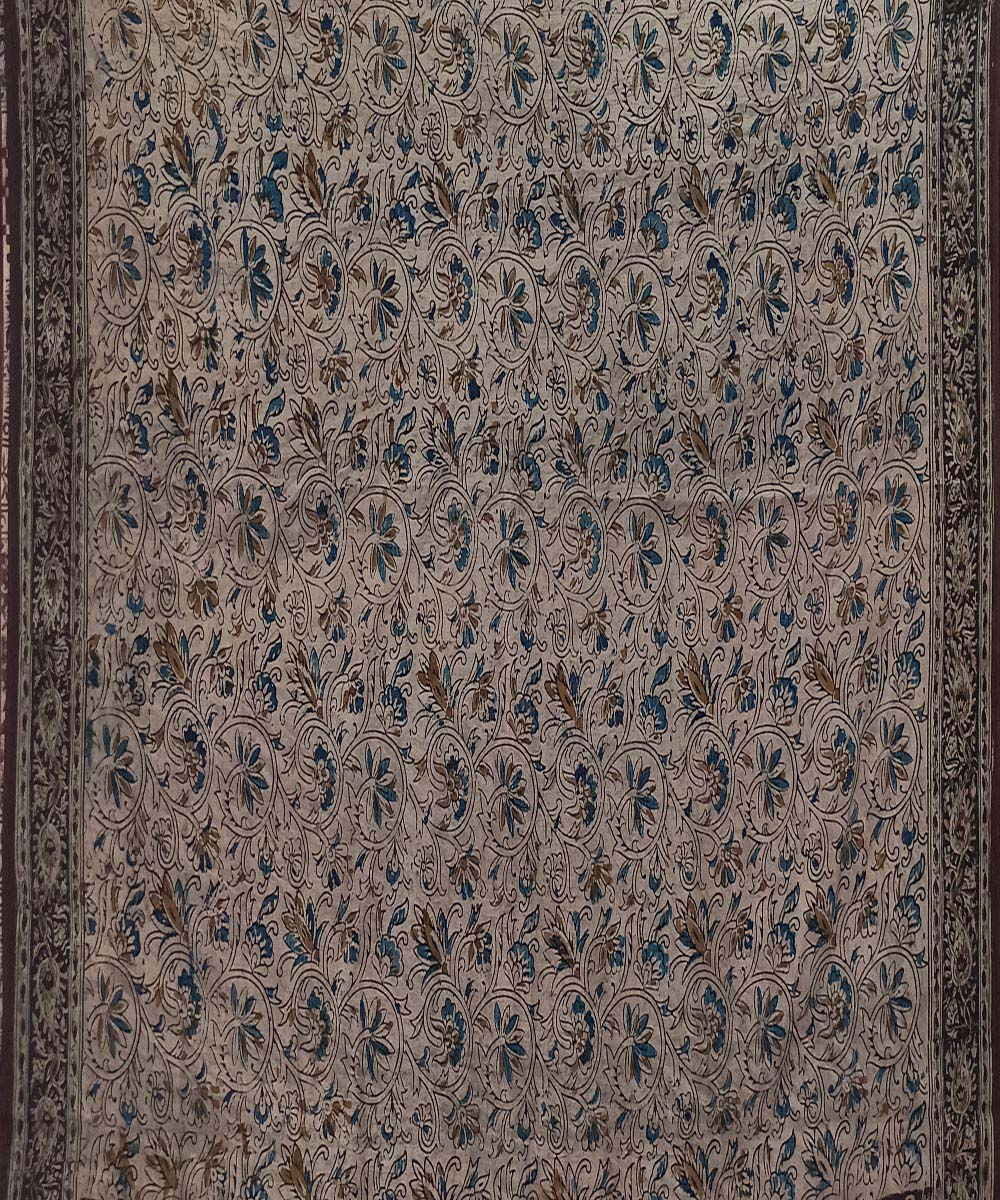 Offwhite black kalamkari cotton hand printed saree