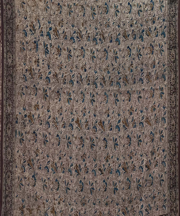 Offwhite black kalamkari cotton hand printed saree