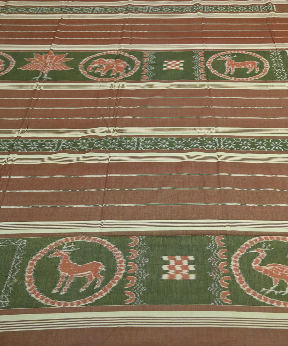 Dark brown cream green handmade sambalpuri cotton bedsheet