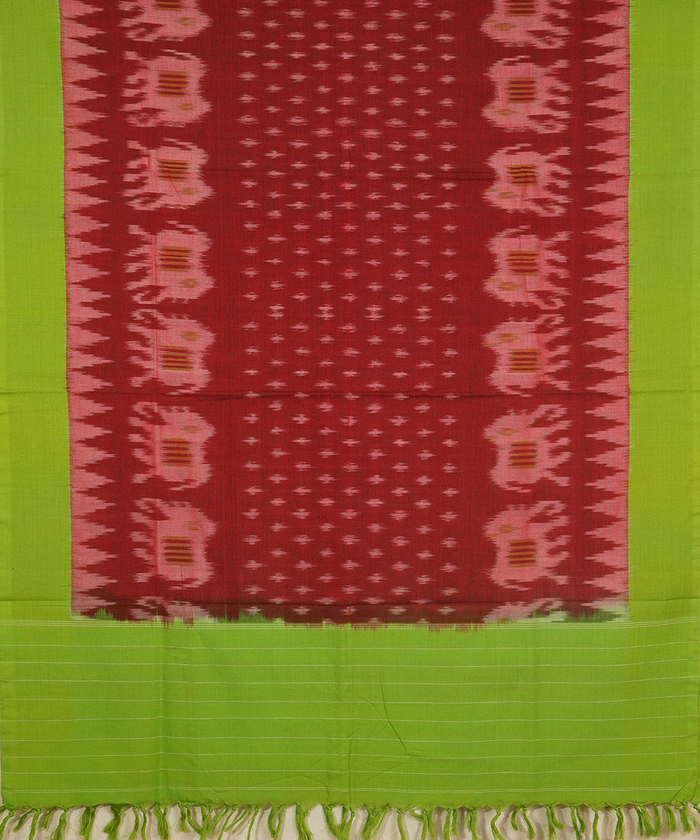 Maroon green handwoven cotton pochampally ikat dupatta