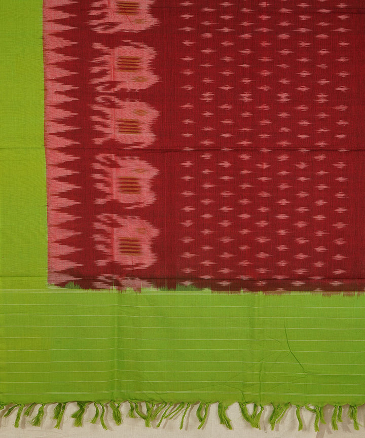 Maroon green handwoven cotton pochampally ikat dupatta