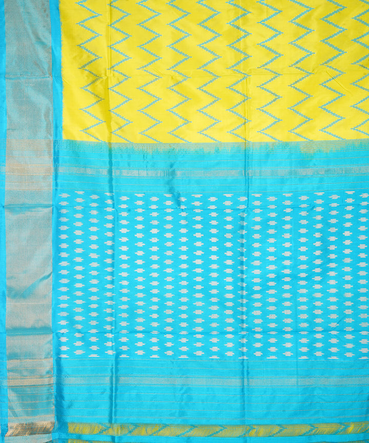 Yellow cyan blue silk handloom pochampally ikat saree