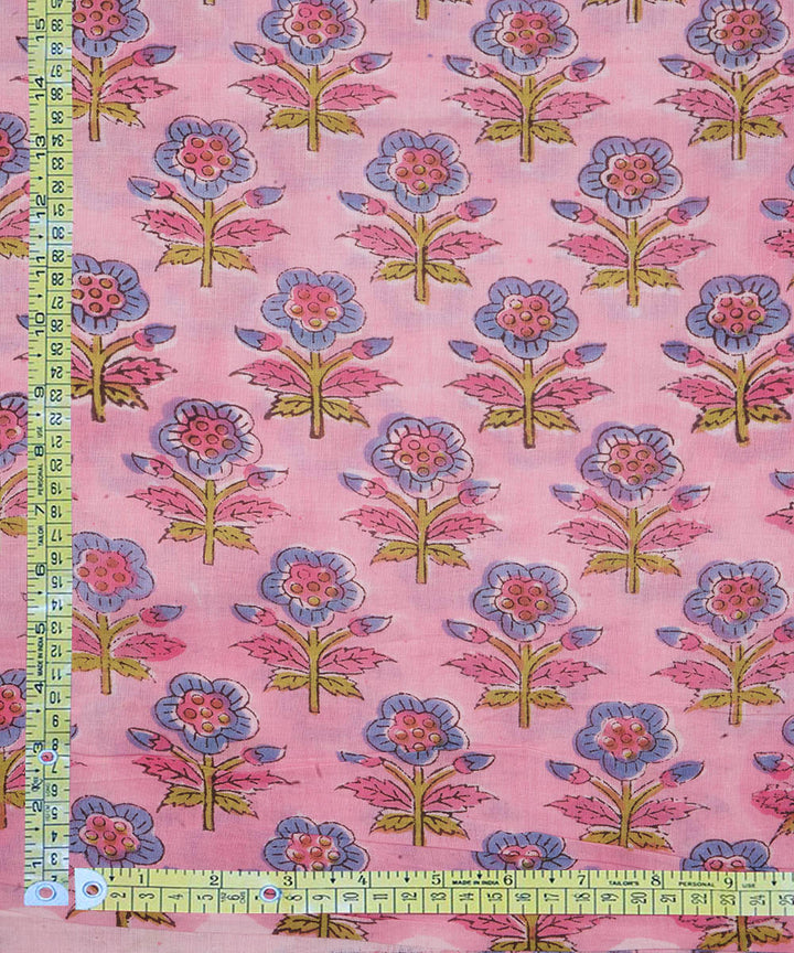 2.5 m pink cotton hand block printed sanganeri kurta material