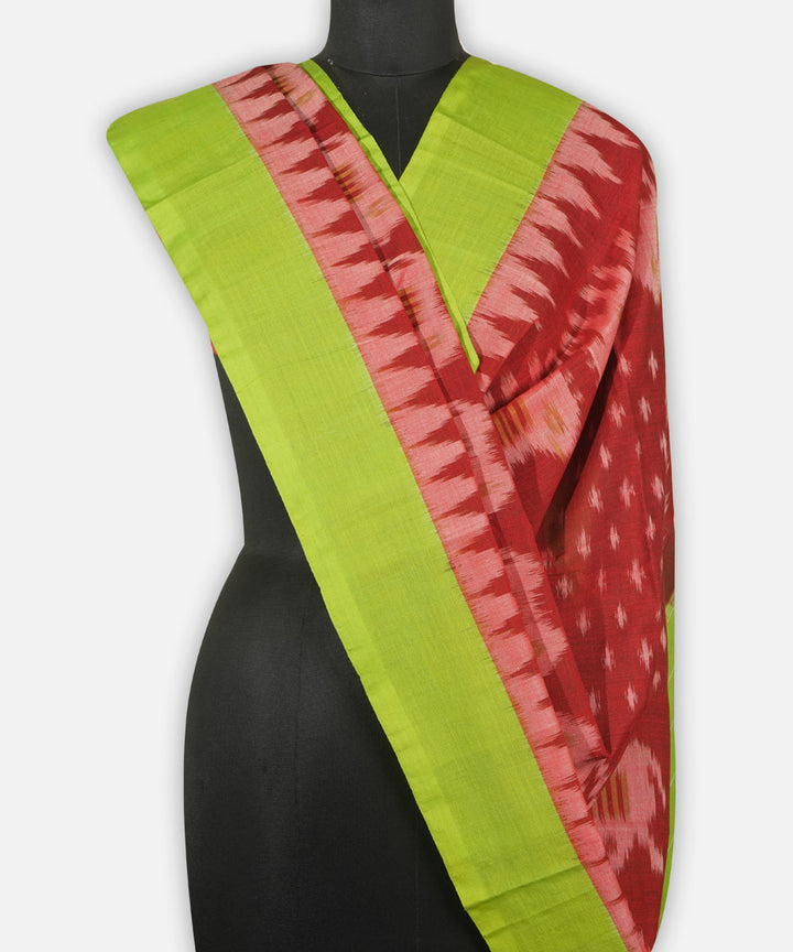 Maroon green handwoven cotton pochampally ikat dupatta