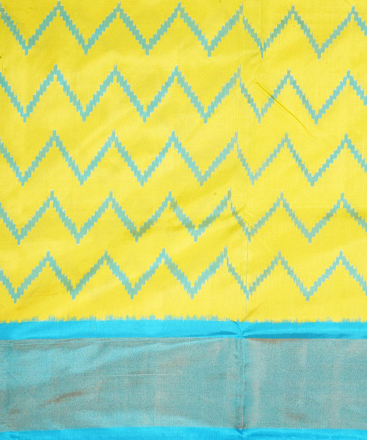 Yellow cyan blue silk handloom pochampally ikat saree