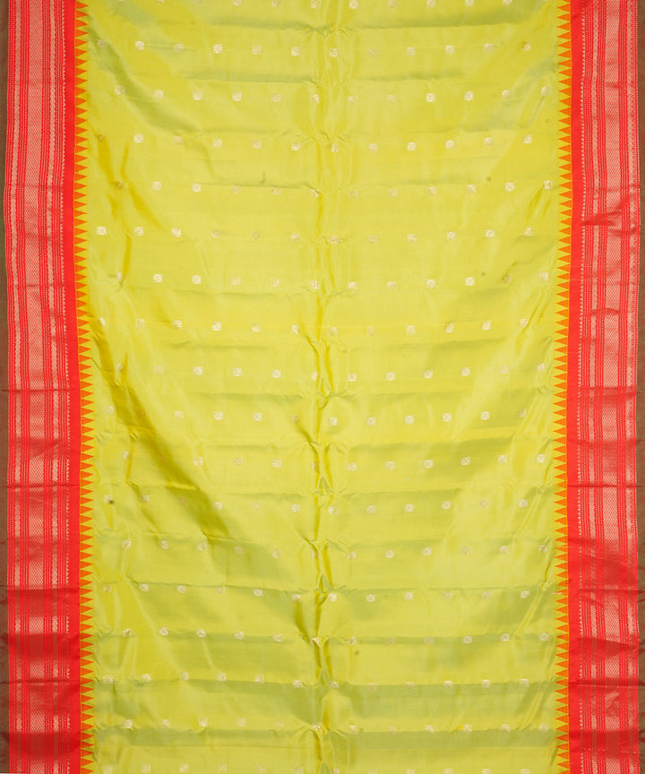 Lime green pink handwoven gadwal silk saree