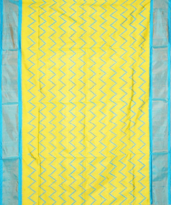 Yellow cyan blue silk handloom pochampally ikat saree