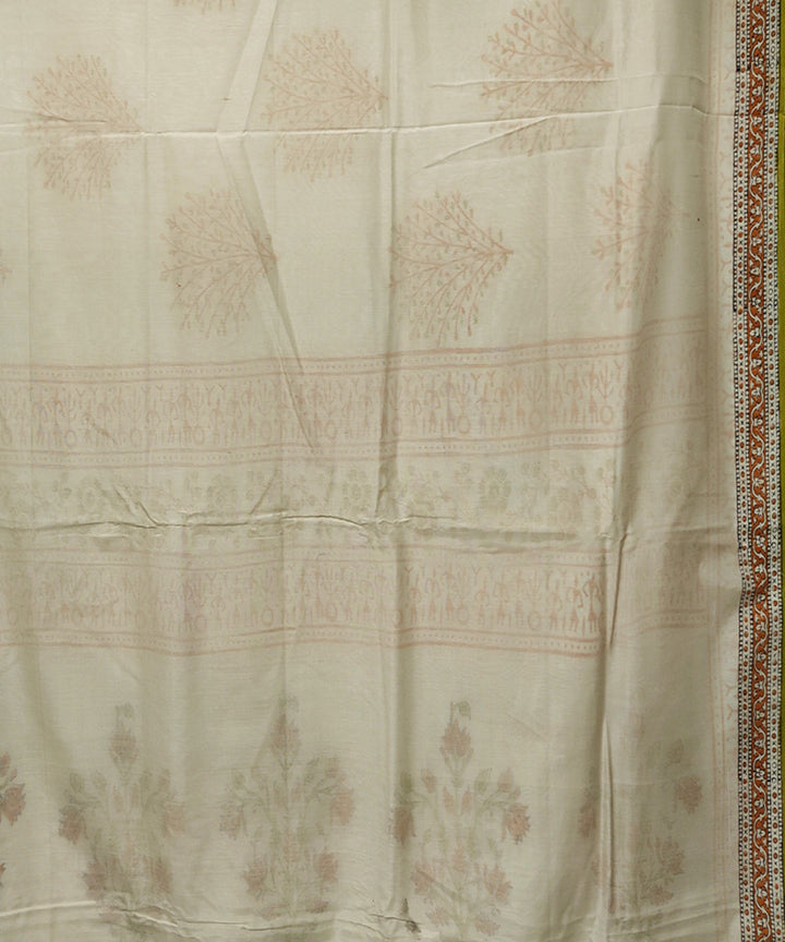 Off white hand block printed maheshwari cotton silk saree