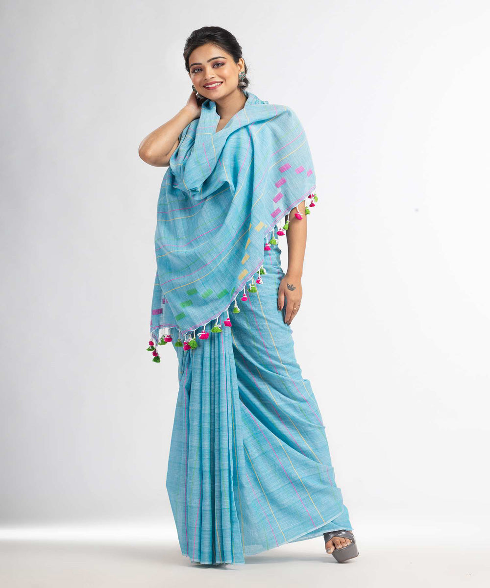 Sky blue handwoven bengal cotton saree