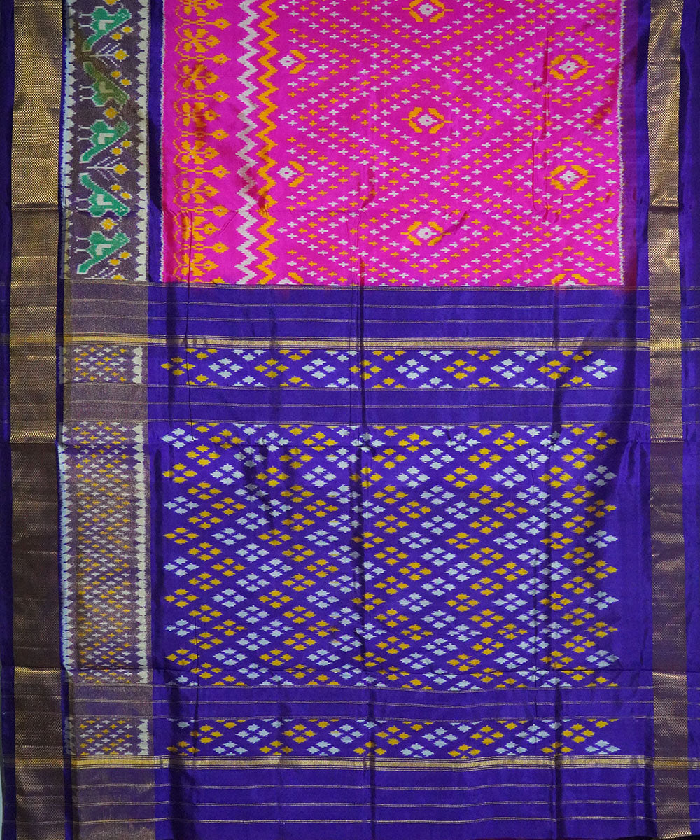 Magenta blue handwoven pochampally ikat silk saree