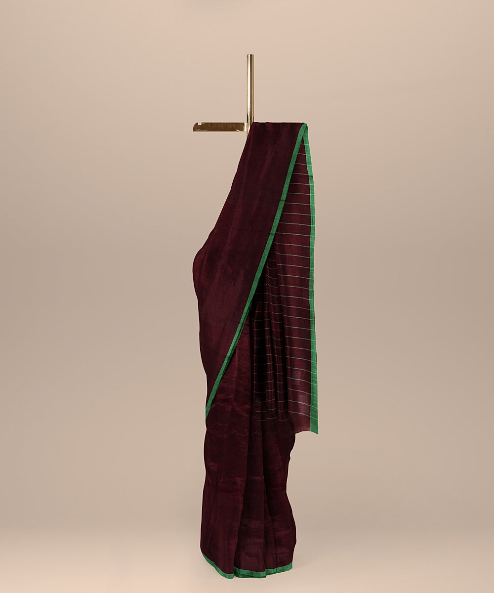 Maroon light green handloom cotton bengal saree