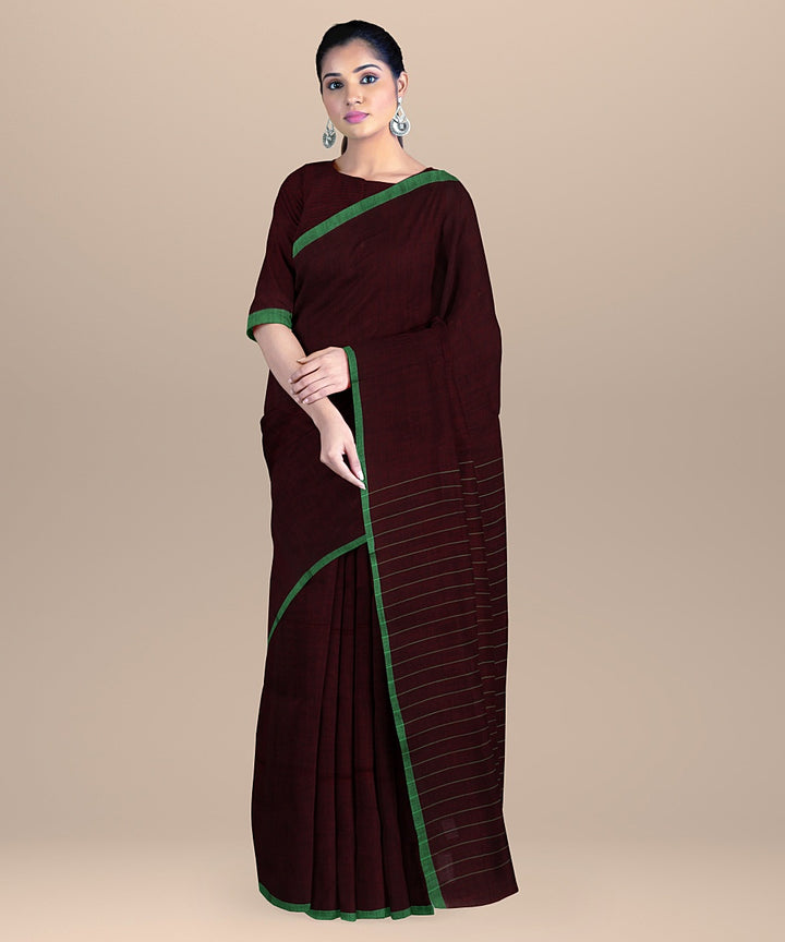 Maroon light green handloom cotton bengal saree