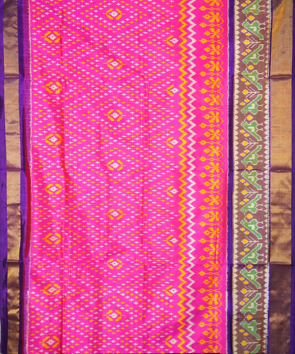 Magenta blue handwoven pochampally ikat silk saree