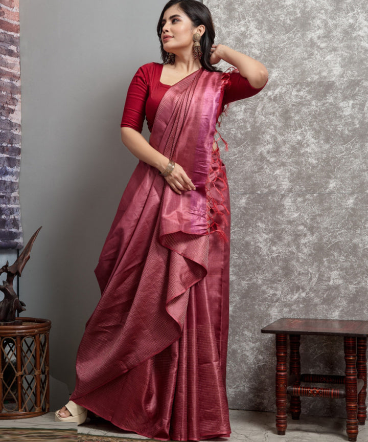 Magenta pink handwoven tussar silk chhatisgarh saree