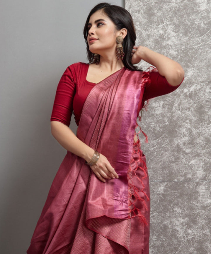 Magenta pink handwoven tussar silk chhatisgarh saree