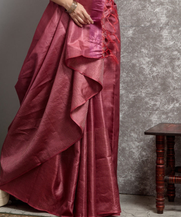 Magenta pink handwoven tussar silk chhatisgarh saree